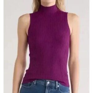 Madewell Ribbed Mock‑Neck Sweater Tank–XXS Wine Minimalist Office Versatile NWT